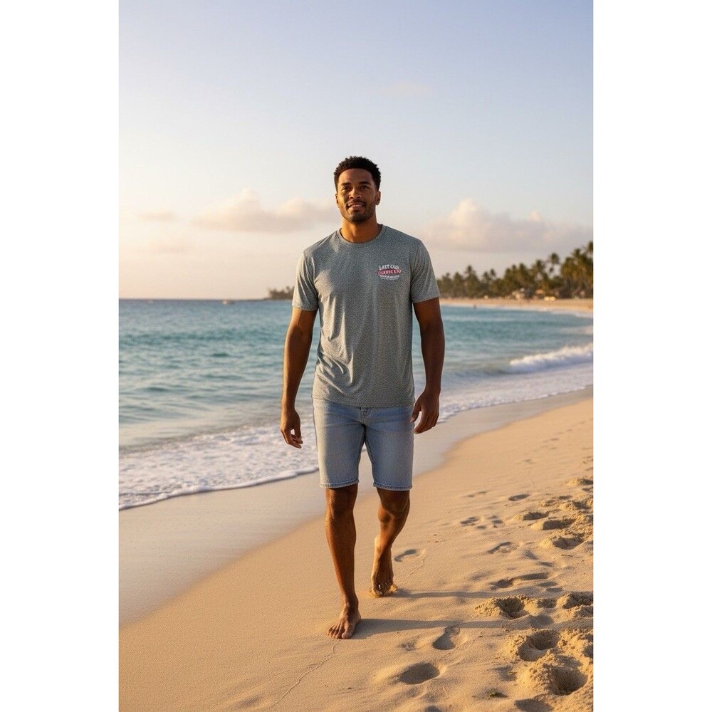 CARIBBEAN JOE Men's "Last Call Cancelled" Rash Guard Sun Protection Swim - Med